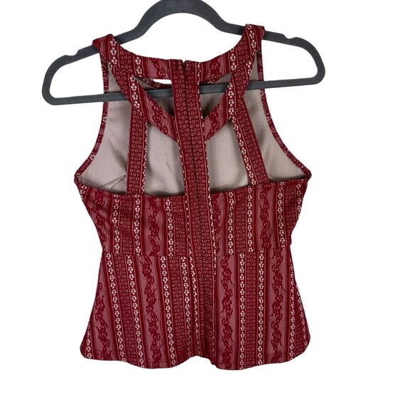Alya Red Lace Strappy Racerback Lined Peplum Tank Blouse Size S - Picture 2 of 7
